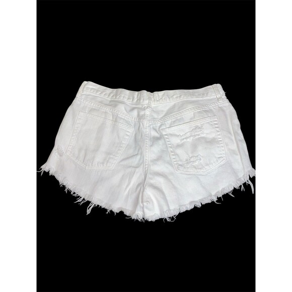 We The Free People Size 30 White Shorts Distressed Button Fly Cut Off Denim Jean - Picture 2 of 3